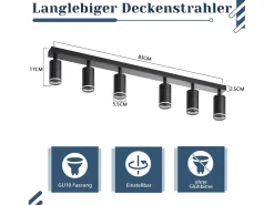 NETTLIFE Plafón con 6 focos moderno: plafón negro, foco GU10 giratorio hasta 355° de metal para interiores, para cocina, sala, dormitorio, sin bombilla.