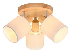 NETTLIFE Plafón con tres focos, madera redonda. Plafonero LED E14, foco inclinable 350°.