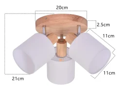 NETTLIFE Plafón con tres focos, madera redonda. Plafonero LED E14, foco inclinable 350°.