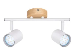 NETTLIFE Plafón LED de 2 llama - Plafón GU10 Blanco Foco giratorio Aplique de madera Foco de pared para salón dormitorio Sin bombilla
