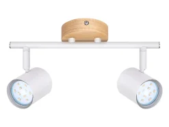 NETTLIFE Plafón LED de 2 llama - Plafón GU10 Blanco Foco giratorio Aplique de madera Foco de pared para salón dormitorio Sin bombilla