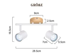 NETTLIFE Plafón LED de 2 llama - Plafón GU10 Blanco Foco giratorio Aplique de madera Foco de pared para salón dormitorio Sin bombilla