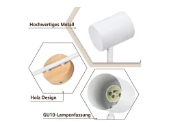 NETTLIFE Plafón LED de 2 llama - Plafón GU10 Blanco Foco giratorio Aplique de madera Foco de pared para salón dormitorio Sin bombilla