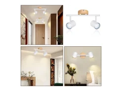 NETTLIFE Plafón LED de 2 llama - Plafón GU10 Blanco Foco giratorio Aplique de madera Foco de pared para salón dormitorio Sin bombilla