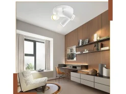 NETTLIFE Plafón LED de 3 llama - Plafón GU10 Blanco Foco giratorio Aplique de madera Foco de pared para salón dormitorio Sin bombilla