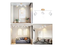 NETTLIFE Plafón LED de 3 llama - Plafón GU10 Blanco Foco giratorio Aplique de madera Foco de pared para salón dormitorio Sin bombilla