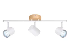 NETTLIFE Plafón LED de 3 llama - Plafón GU10 Blanco Foco giratorio Aplique de madera Foco de pared para salón dormitorio Sin bombilla