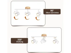 NETTLIFE Plafón LED de 3 llama - Plafón GU10 Blanco Foco giratorio Aplique de madera Foco de pared para salón dormitorio Sin bombilla