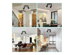 NETTLIFE Plafón LED de 2 llama - Plafón GU10 negro Foco giratorio Aplique de madera Foco de pared para salón dormitorio Sin bombilla