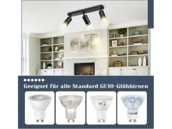 NETTLIFE Plafón LED de 3 llama - Plafón GU10 negro Foco giratorio Aplique de madera Foco de pared para salón dormitorio Sin bombilla