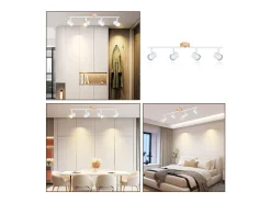 NETTLIFE Plafón LED de 4 llama - Plafón GU10 Blanco Foco giratorio Aplique de madera Foco de pared para salón dormitorio Sin bombilla