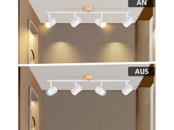 NETTLIFE Plafón LED de 4 llama - Plafón GU10 Blanco Foco giratorio Aplique de madera Foco de pared para salón dormitorio Sin bombilla