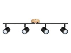 NETTLIFE Plafón LED de 4 llama - Plafón GU10 negro Foco giratorio Aplique de madera Foco de pared para salón dormitorio Sin bombilla