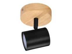 NETTLIFE Plafón LED de 1 llama - Plafón GU10 negro Foco giratorio Aplique de madera Foco de pared para salón dormitorio MAX.40W Sin bombilla