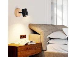 NETTLIFE Plafón LED de 1 llama - Plafón GU10 negro Foco giratorio Aplique de madera Foco de pared para salón dormitorio MAX.40W Sin bombilla