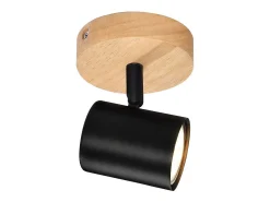 NETTLIFE Plafón LED de 1 llama - Plafón GU10 negro Foco giratorio Aplique de madera Foco de pared para salón dormitorio MAX.40W Sin bombilla
