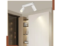 NETTLIFE Plafón LED de 2 llama - Plafón GU10 Blanco Foco giratorio Aplique de madera Foco de pared para salón dormitorio Sin bombilla
