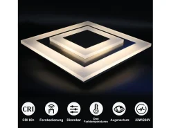 NETTLIFE Plafón LED: Lámpara de Salón 30 cm, Lámpara de Cocina Regulable 23 W, Lámpara Moderna con Mando a Distancia para Dormitorio