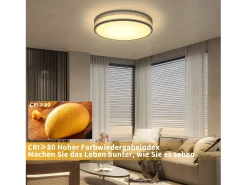 NETTLIFE Plafón LED para habitación, lámpara de techo con pantalla difusora de tejido moderno, redondo, 3000K, 12W