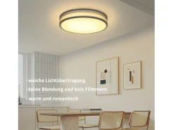 NETTLIFE Plafón LED para habitación, lámpara de techo con pantalla difusora de tejido moderno, redondo, 3000K, 12W
