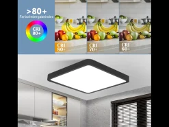 NETTLIFE Plafón LED Plano 23CM 6500K 18W Cuadrado Dormitorio Negro LED Integrado Permanentemente