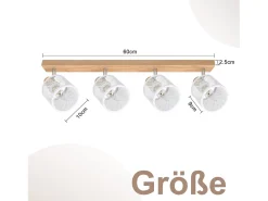 NETTLIFE Plafóndaro de 4 focos, blanco con aspecto de madera - plafóndaro E14 giratorio 350°，máximo 4 bombillas de 25 w, moderno para salón, dormitorio y cocina.