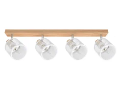 NETTLIFE Plafóndaro de 4 focos, blanco con aspecto de madera - plafóndaro E14 giratorio 350°，máximo 4 bombillas de 25 w, moderno para salón, dormitorio y cocina.