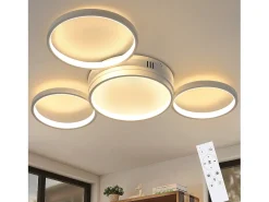 NETTLIFE Plafóndaro LED con control remoto regulable de intensidad, 52W moderno con 4 aros metálicos.