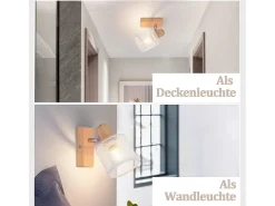 NETTLIFE Plafóner 1 Foco blanco de aspecto de madera - plafóner E14 orientable 350° con un máximo de 4 bombillas de 40w, moderno para sala, dormitorio, cocina.