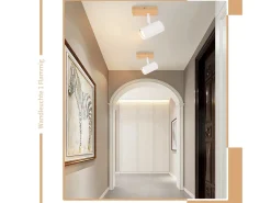 NETTLIFE Plafónero de techo, 1 bombilla, lámpara de pasillo de madera, pasillo blanco, moderno plafónero de metal, GU10, 350° para.