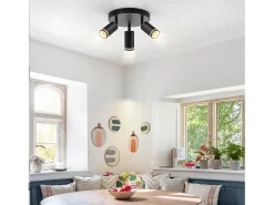 NETTLIFE Plafónero negro moderno: 3 focos de techo orientables de metal, plafónero GU10, para habitación, comedor, sin bombilla.