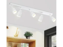 NETTLIFE Plafonario blanco moderno: 5 focos orientables de techo en metal, plafonario GU10, para dormitorio, comedor, sin bombilla.