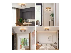 NETTLIFE Plafonario de 2 focos, aspecto negro, de madera - plafonario orientable E14 hasta 350°，máximo 4 bombillas de 25w, moderno para sala, dormitorio, cocina.