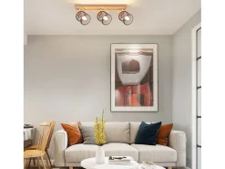 NETTLIFE Plafonario de 3 focos, aspecto negro, de madera - plafonario E14 giratorio 350°，máximo 4 bombillas de 25 w, moderno para salón, dormitorio y cocina.