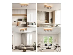 NETTLIFE Plafonario de 3 focos, aspecto negro, de madera - plafonario E14 giratorio 350°，máximo 4 bombillas de 25 w, moderno para salón, dormitorio y cocina.