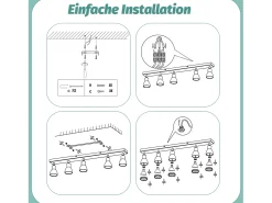 NETTLIFE Plafonario de 5 focos negro: Plafonario metálico con focos GU10 giratorios para interiores, para cocina, oficina, salón y dormitorio, sin bombillas.