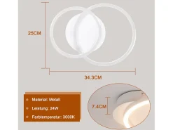 NETTLIFE Plafonario LED de 2 anillos, Blanco, Pivotante, Moderno, Diseño Redondo, 24W, 3000K