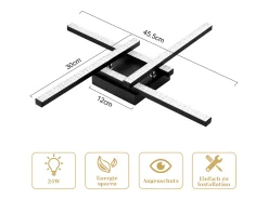 NETTLIFE Plafonario LED de Diseño Moderno, 24W, Negro, 3000K, Luz Blanca Cálida