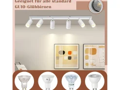 NETTLIFE Plafonero de 6 focos moderno: plafonero blanco con foco GU10 giratorio hasta 355° de metal para interiores, para cocina, salón, dormitorio, sin bombilla.