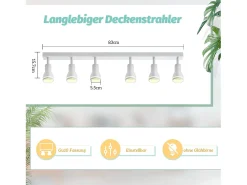 NETTLIFE Plafonero de 6 focos blanco: Plafonero metálico GU10 con focos giratorios para interior, para cocina, oficina, salón y dormitorio, sin bombillas.