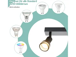 NETTLIFE Plafonero de 4 focos negro: plafonero metálico GU10 con focos giratorios para interiores, para cocina, oficina, salón y dormitorio, sin bombillas.