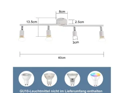 NETTLIFE Plafonero LED de 4 bombillas GU10, plafonero moderno con luz de punto para interiores, blanco.