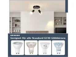 NETTLIFE Plafonero LED GU10 - 2 Luces de Techo Redondas Modernas, Luces de Techo de 350° para Cocinas, Pasillos, Dormitorios y Salones - Sin Bombilla, Negro.