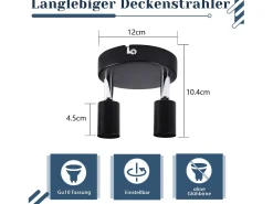 NETTLIFE Plafonero LED GU10 - 2 Luces de Techo Redondas Modernas, Luces de Techo de 350° para Cocinas, Pasillos, Dormitorios y Salones - Sin Bombilla, Negro.