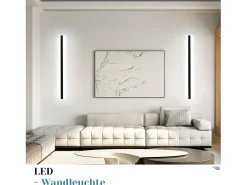 NETTLIFE Set de 2 apliques de pared para interior negro 100CM aplique de pared moderno pasillo 32W