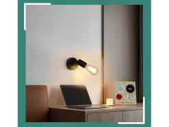 NETTLIFE Spot E27 lámpara de pared vintage negra lámpara de cocina giratoria de 350° para salón, dormitorio máx.40 W