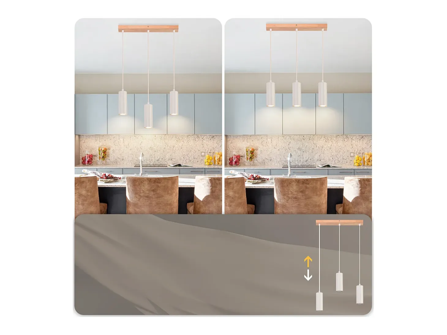 NETTLIFE Suspensión 3 ampollas, lámpara de comedor de madera - lámpara colgante vintage GU10.