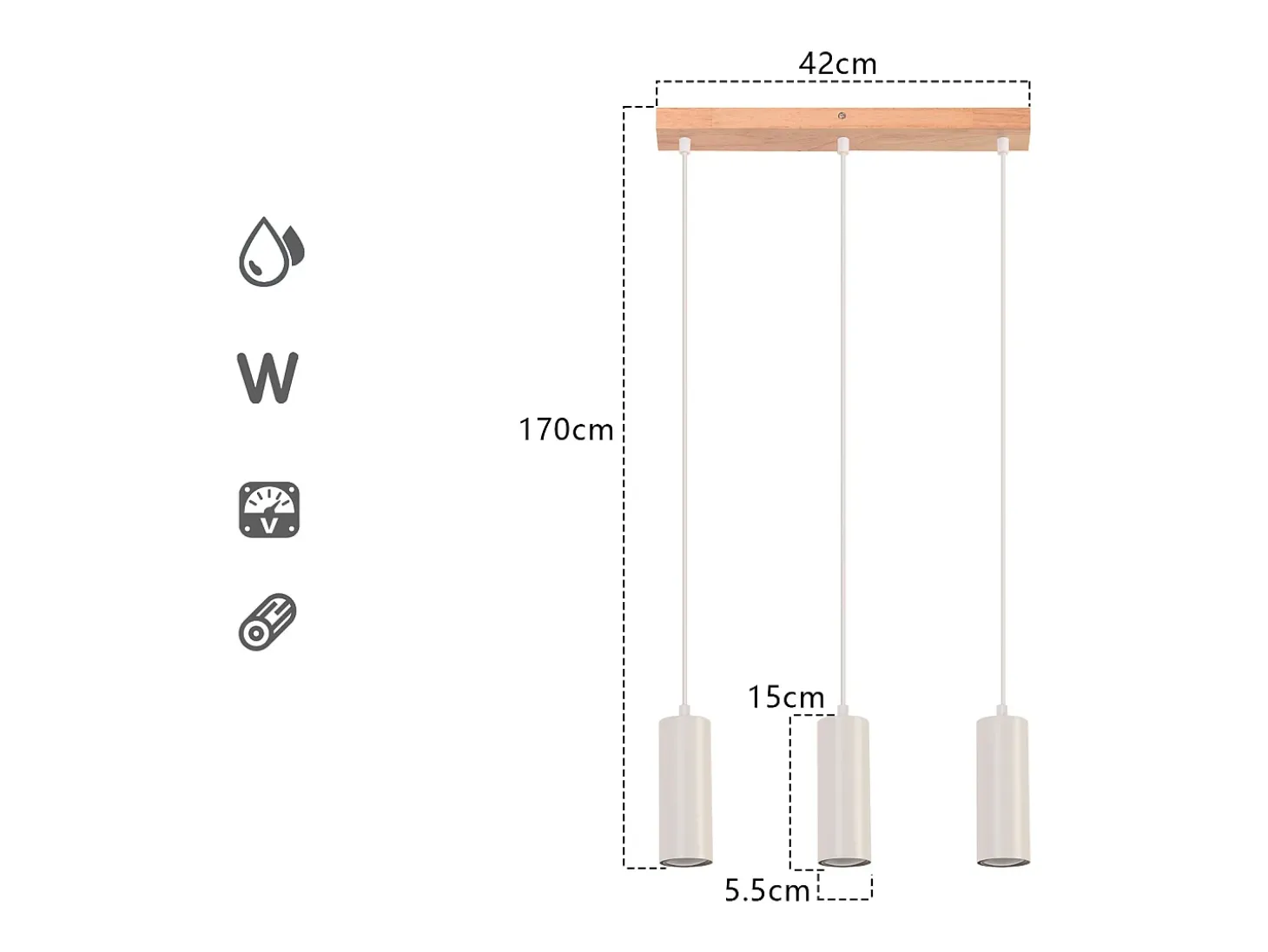 NETTLIFE Suspensión 3 ampollas, lámpara de comedor de madera - lámpara colgante vintage GU10.