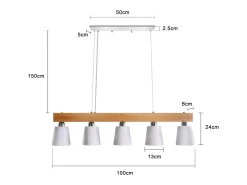 NETTLIFE Suspensión 5 bombillas E27 blanca moderna Lámpara de comedor de metal y madera Diam.102cm para cocina salón pasillo hotel