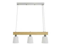 NETTLIFE. Suspensión de madera, 3 llamas, blanco caliente vintage, regulable en altura, bombilla E27, máxima 25 W.